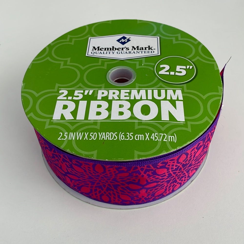 Member’s Mark Wide Ribbon - Seamless Wired Edge - Pink Purple Geometric Mandala
